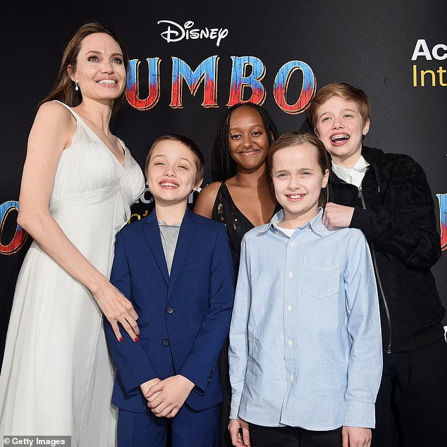 Following Shiloh's 18th birthday in May, Vivienne and Knox are now the former couple's only remaining minor children; Angelina with (l-r) Knox, Zahara, Vivienne and Shiloh in 2019 in Los Angeles.