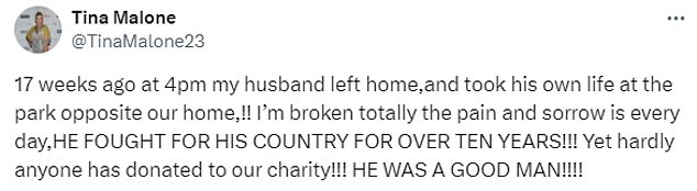 In a series of tweets posted on her page, Tina told how Paul left his house at 4pm and took his own life in the park outside his home in Cheshire.