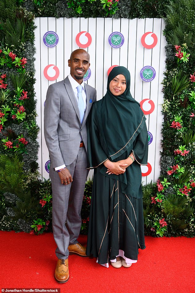 Sir Mo was joined by his daughter as he posed for photos after arriving at the Vodofone Suite on day ten of Wimbledon.