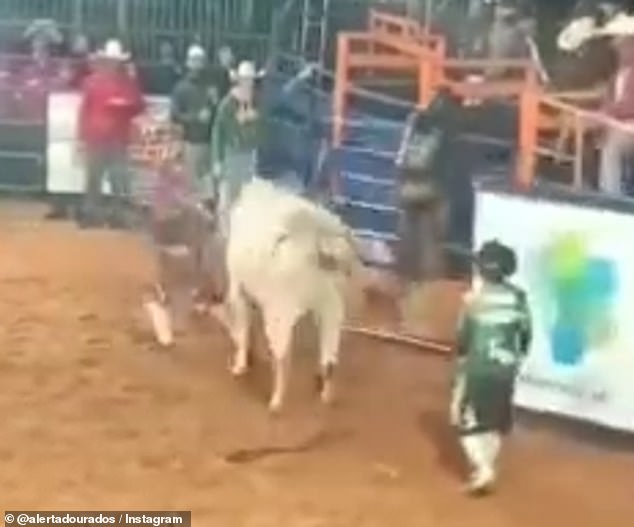 The Brazilian bull rider managed to walk on his own and climb a gate after a bull threw him and kicked him in the neck.