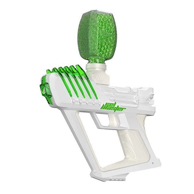 Pictured: A typical gel blaster gun that shoots superabsorbent polymer water beads.