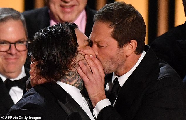 When their show won best comedy series at the January ceremony, the two men celebrated their win by passionately kissing on stage.