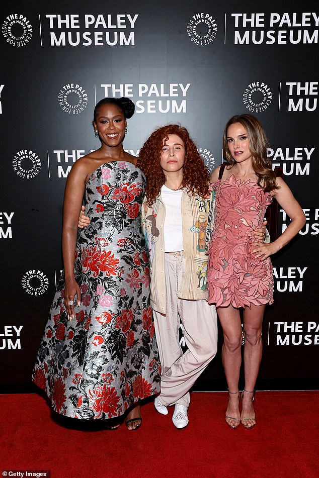 While on the red carpet, she also posed with her co-star Moses Ingram, 30, and director Alma Har'el, 48.