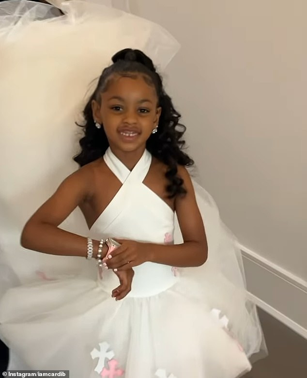 Birthday girl Kulture looked very elegant for her special day, wearing a custom-made white dress.