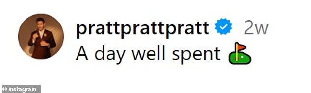 On June 23, Pratt posted a photo on Instagram from the golf course during a daytime outing with Rob, John Owen, and Good Charlotte artist Benji Madden, 45.