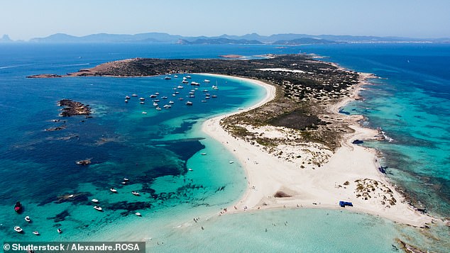 The family takes a six-hour private boat trip to Formentera (above), Ibiza's little sister.