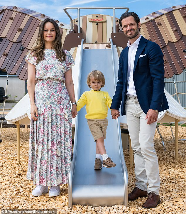 The couple's youngest son, Prince Julian, has been compared to Britain's Prince Louis due to his brash personality (Sofia, Julian and Carl Philip are pictured in June 2024).