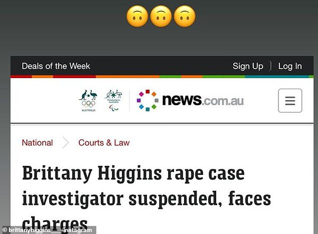 Detective Chief Constable Trent Madders has been charged with perjury, perverting the course of justice and concealing evidence in an unrelated case involving a former AFP officer. Ms Higgins' reaction is shown in the image above.