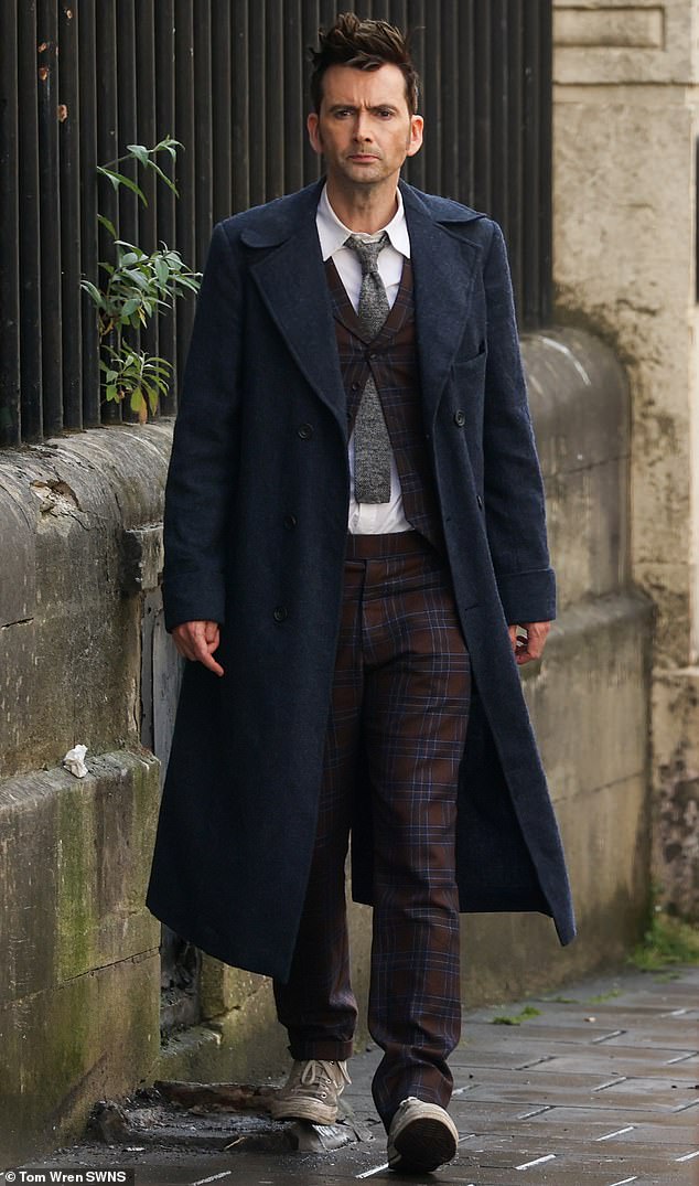 Tennant, pictured filming a Doctor Who 60th anniversary special in 2022, played the Time Lord from 2005 to 2010.