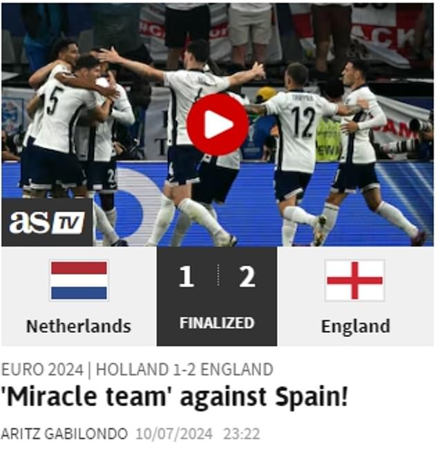 Several Spanish media praised England's resilience and AS called them the 