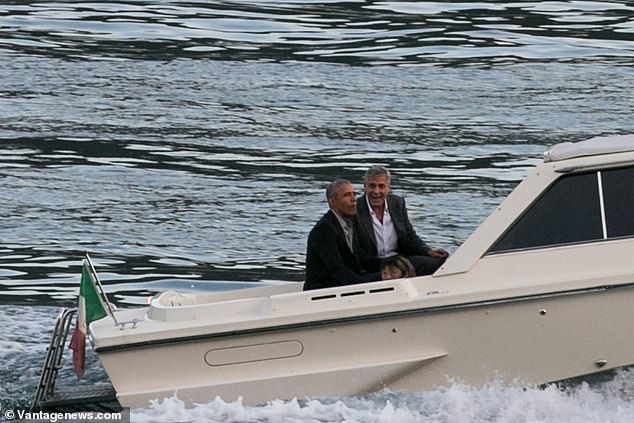 Clooney was a frequent visitor to the Obama White House and the two remain close. They are pictured leaving Clooney's Lake Cuomo home for dinner.