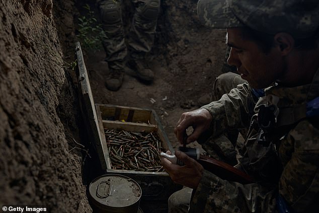 Ukrainian infantrymen at the front line in prepared trenches 100 meters from Russian trenches on July 5, 2025