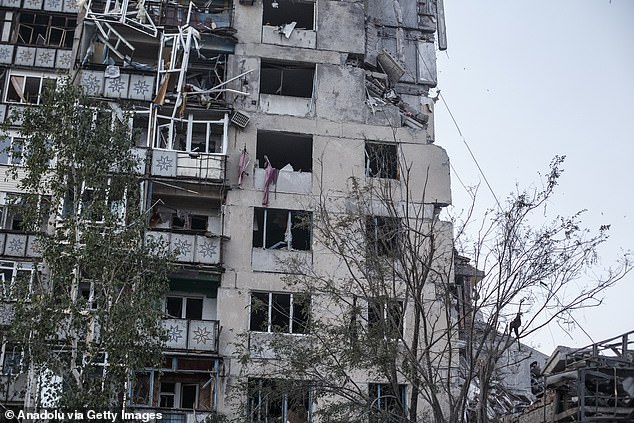 A view of a collapsed building in New York City, New York, as Torecki has so far been one of the quieter sections of the front line as the Russians began bombing the area.