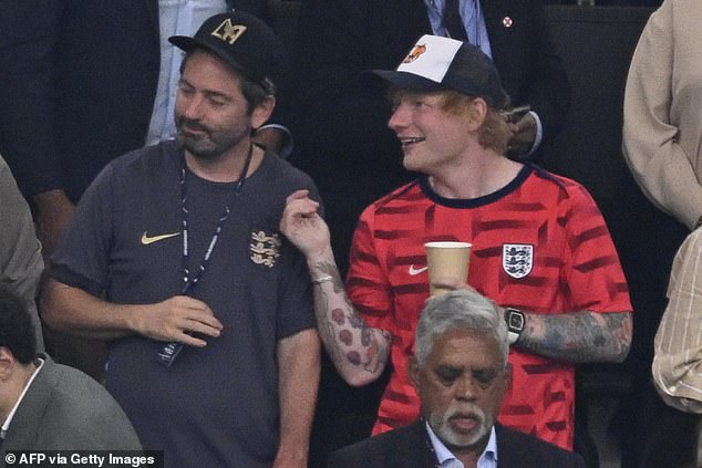 She wasn't the only chart star in attendance at the match, as Ed Sheeran was also spotted in the crowd wearing a red England shirt.