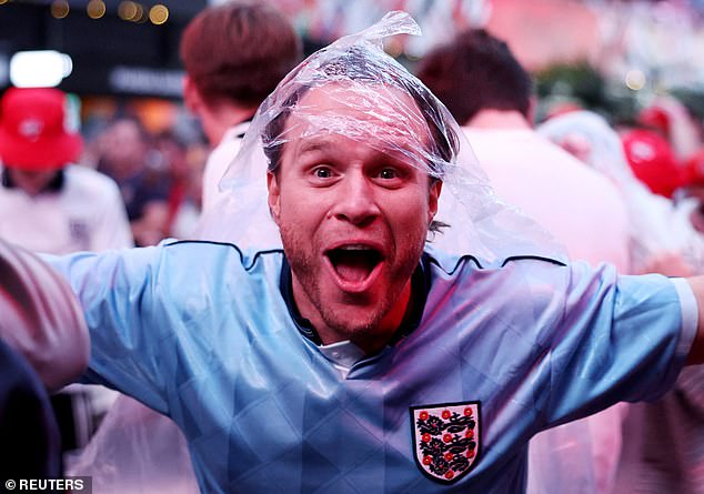 Olly Murs looked delighted after England scored a goal.