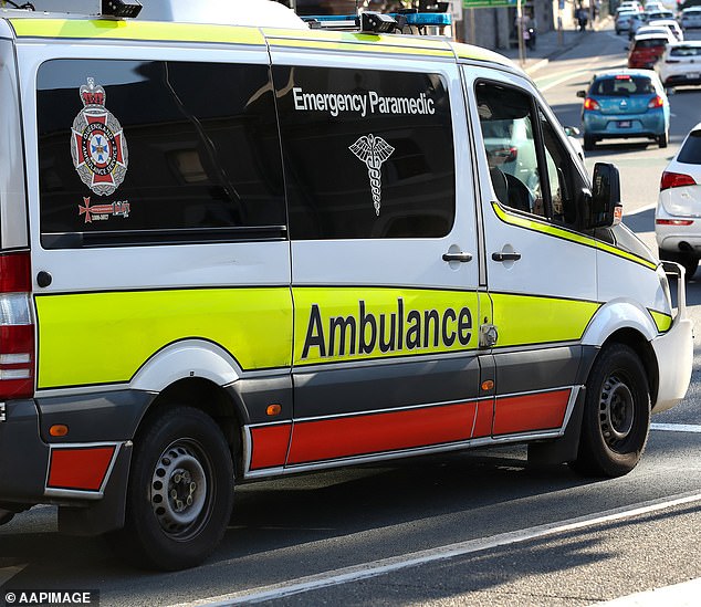 Emergency crews were called to Brewers Road, Sarina, 930km north of Brisbane, on Thursday afternoon following reports of a collision with a pedestrian. Pictured is a Queensland Ambulance