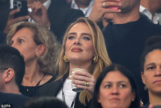 The 36-year-old singer travelled to Dortmund in Germany to watch the team take on the Netherlands in their epic 2-1 win and looked completely into the spirit of the game.