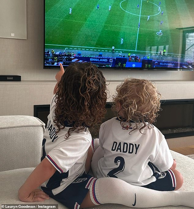 Former lover Lauryn Goodman has been sharing constant content on social media around the competition and for their clash with Switzerland she posted a snap of her two sons wearing England shirts with the phrase 