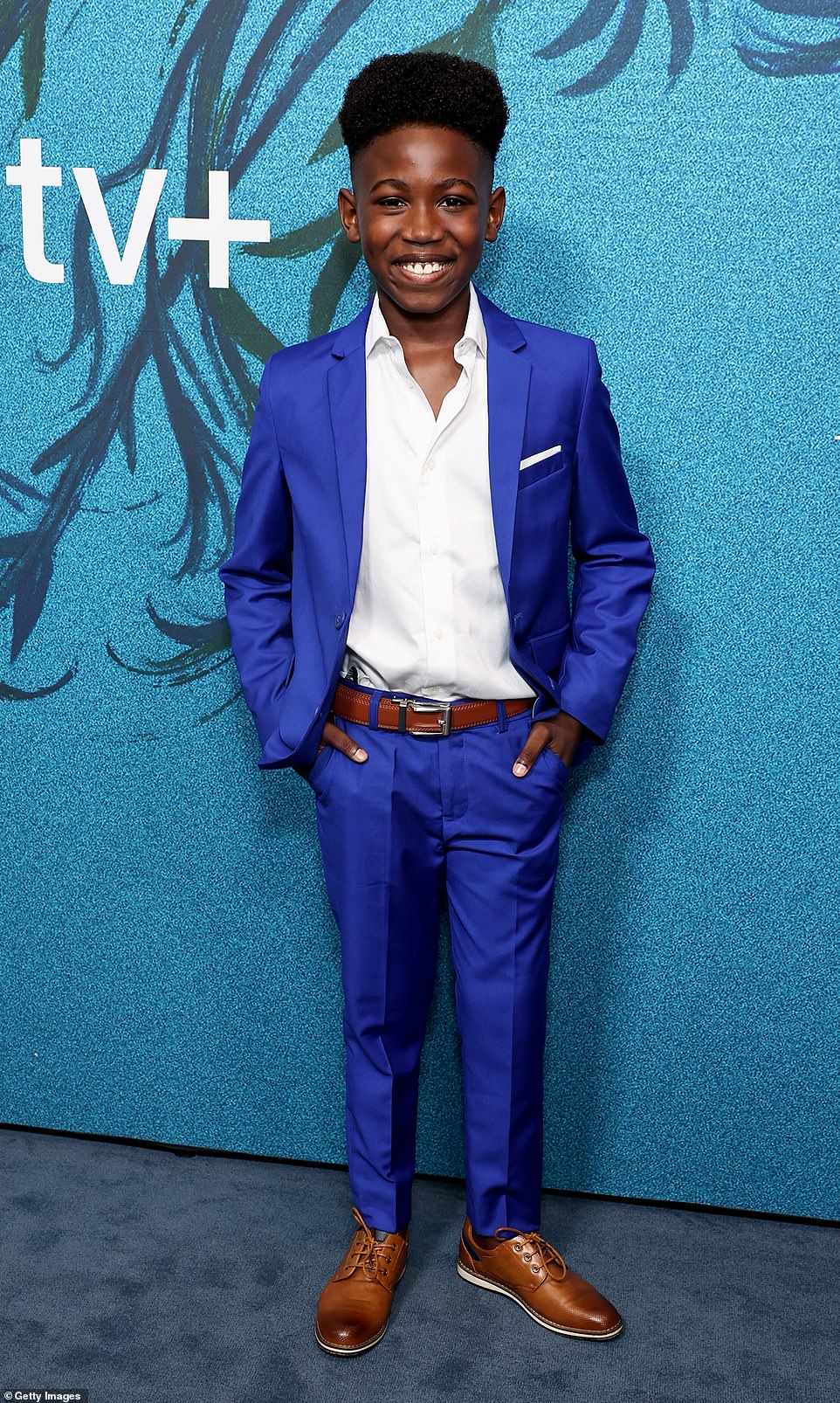 Nine-year-old actor Samir Royal Corbin wore a royal blue suit to Thursday night's premiere.