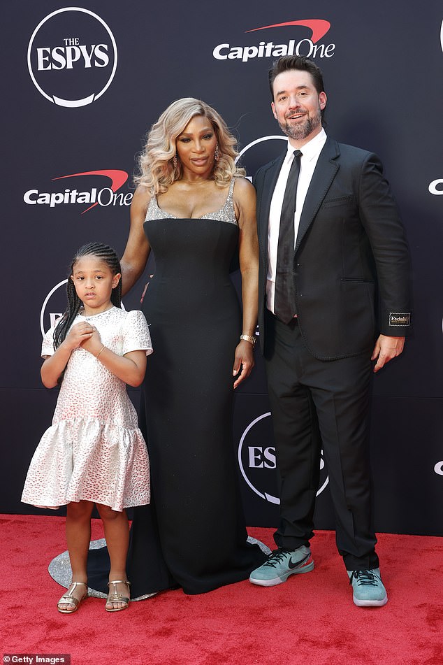 Her daughter Olympia opted for a silver dress and matching silver flats for the red carpet look.