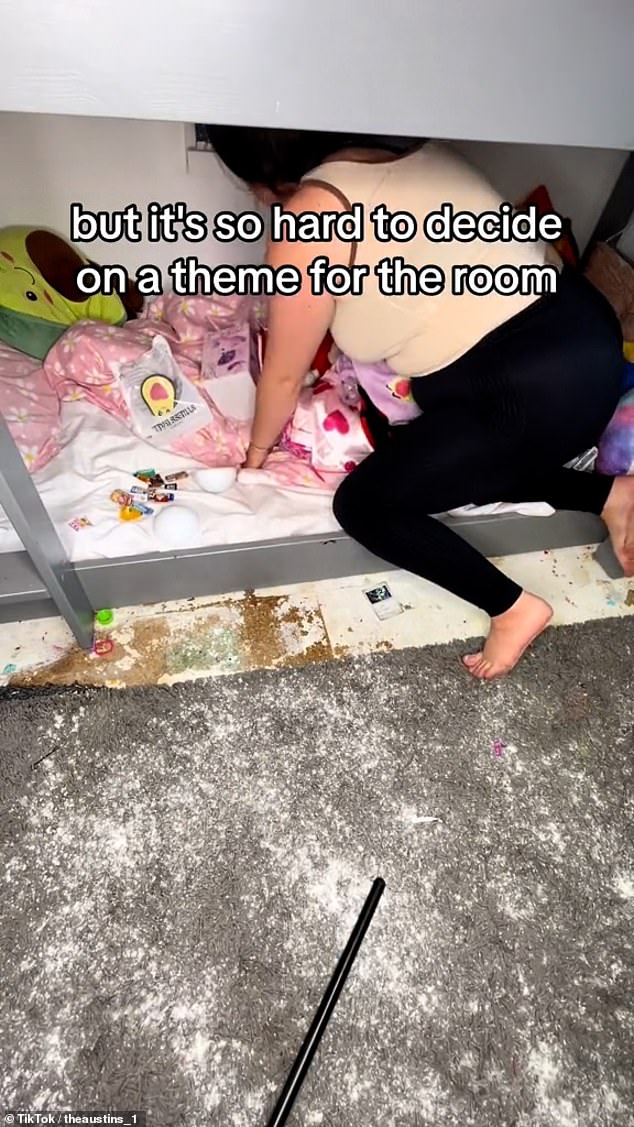 Nicole is seen cleaning one of her children's bedrooms.