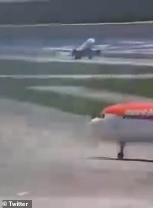 Video footage showed the plane, which can carry more than 500 passengers at a time, was unable to take off as smoke and debris flew behind it during the failed takeoff.