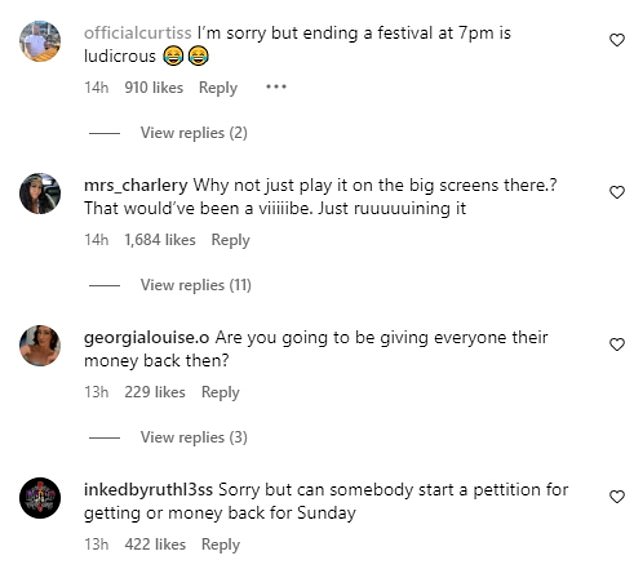 While bosses shared updates on the festival a day before it was set to kick off, many fans were quick to vent their fury in the comments.