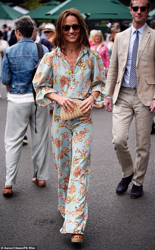 Pippa was accompanied by her husband James Matthews, who looked equally sophisticated in a cream suit and light blue shirt.