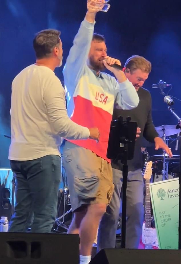 Kelce praised his pop megastar girlfriend after she won the competition for her rendition of Whitesnake's 1982 hit 'Here I Go Again.'