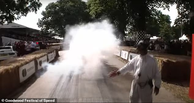 It was all a smoke show, with a huge burnout on the start line before the car ended up in the bales.