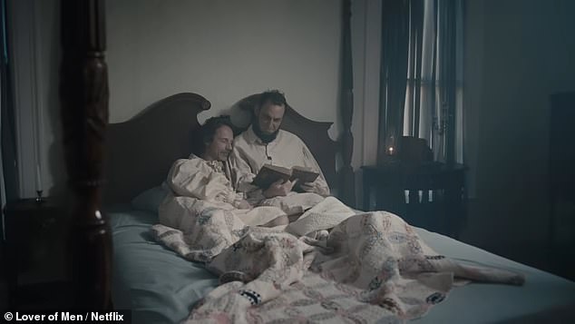 Actors were also shown acting out intimate scenes between Lincoln and male figures in his life, including holding hands and cuddling in bed.