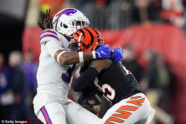 Hamlin collapsed after tackling Bengals safety Tee Higgins on Jan. 3, 2023.