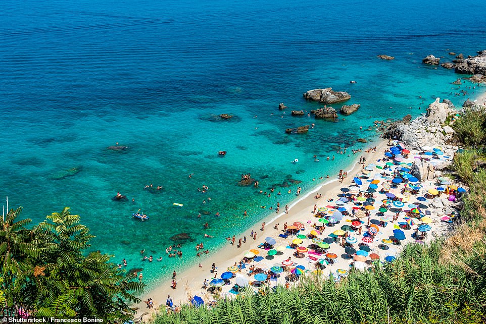 Mark says that Calabria's beaches rival those of the Amalfi Coast. Above is Michelino Beach near Tropea