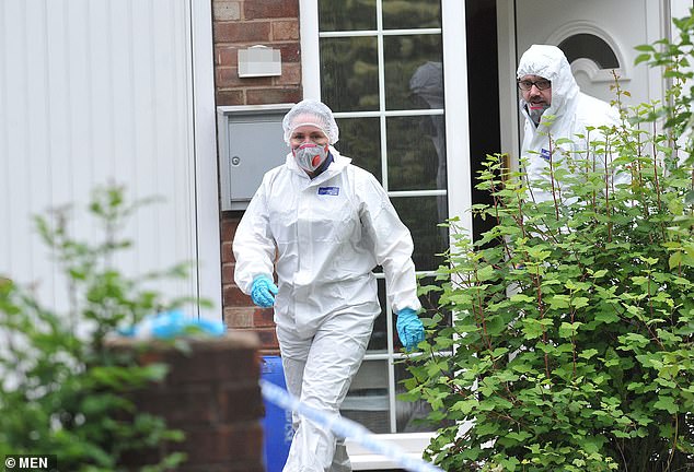 Pictured: The scene at a house on Manchester Road Walkden where Regan Tierney was found dead