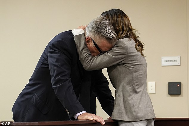 Baldwin burst into tears and hugged his wife Hilaria when his manslaughter case was sensationally dismissed.