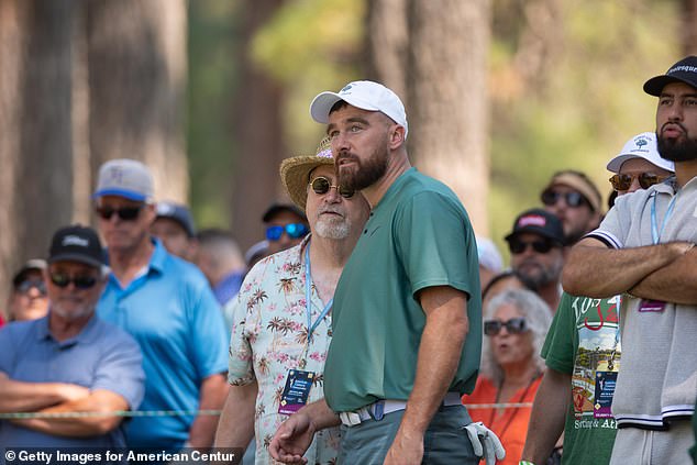 Travis Kelce (right) and his father Ed Kelce during the ACC Celebrity Golf Championship