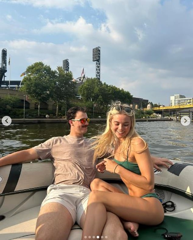 Skenes and Dunne are seen floating in Pittsburgh's PNC Park on the Allegheny River.