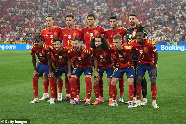 The Spanish team pictured on Tuesday evening before their 2-1 semi-final win over France