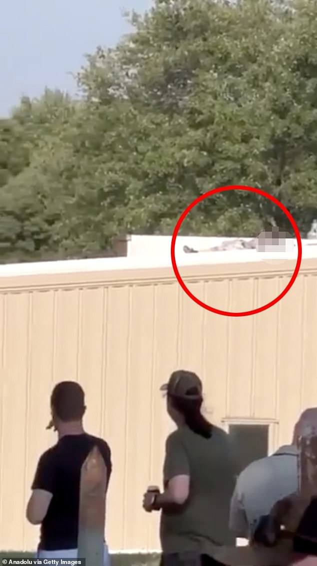 A screenshot from a video shows the shooter being killed by Secret Service personnel, according to an agency source, CNN said, on July 13, 2024 in Butler, Pennsylvania, United States. An aide was also killed.