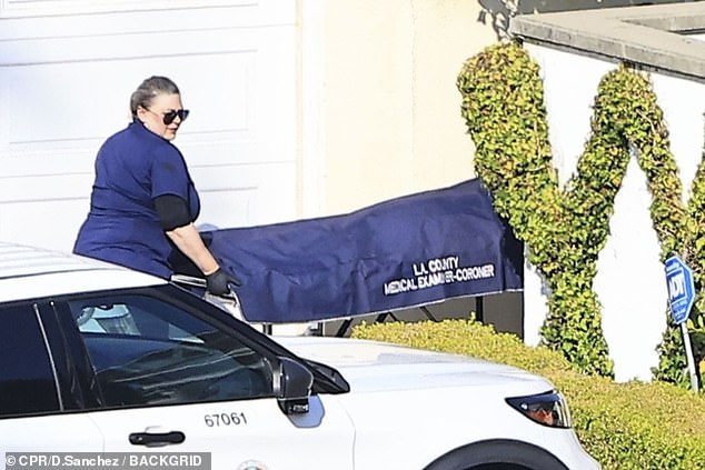 The Los Angeles County medical examiner was seen arriving at the home where Simmons died on Saturday.