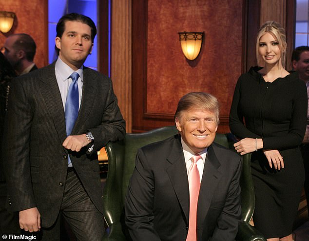 Donald Trump Jr., Donald Trump and Ivanka Trump during "The newbie" Season 6 Finale at the Hollywood Bowl at the Hollywood Bowl in Hollywood, California