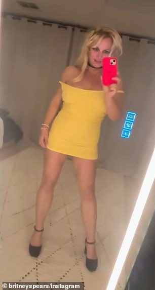 In one clip, she donned a bright yellow, sleeveless, fitted dress, which she captioned 