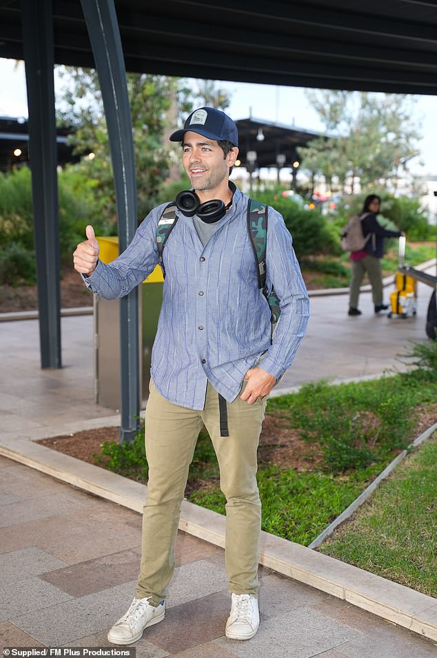 The actor completed his look with white sneakers as he left the arrivals terminal in Sydney.