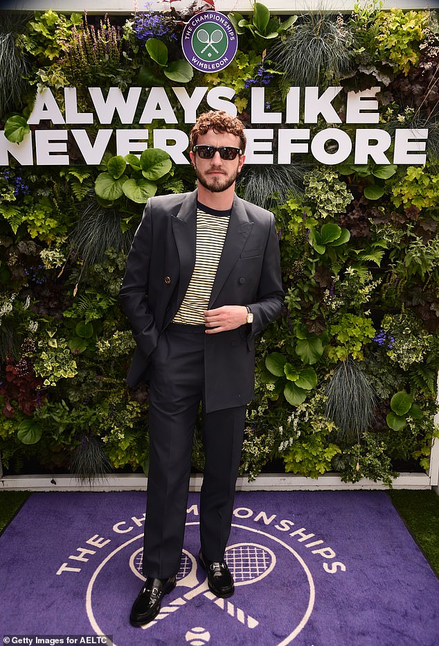 Paul Mescal showed off his impeccable style in a black blazer and striped top, paired with loafers and sunglasses.