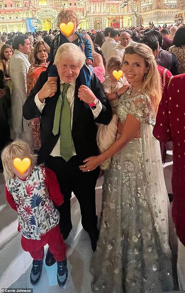 Carrie and Boris Johnson attended Anant Ambani and Radhika Merchant's wedding with their three children