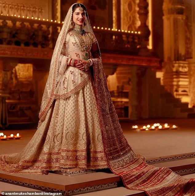 Radhika Merchant photographed in her wedding dress known as lengha