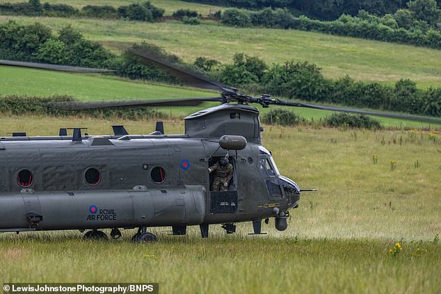 The Chinook is in a field less than 100 metres from the busy A31 road and not far from a Shell garage.