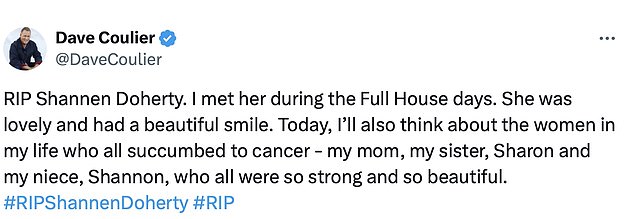 Full House's Dave Coulier wrote a touching tribute to the late actress