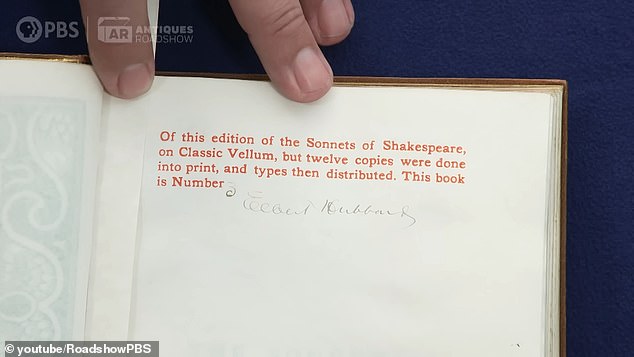 The book in question was an 1899 Roycroft Press edition of 'Shakespeare's Sonnets'.