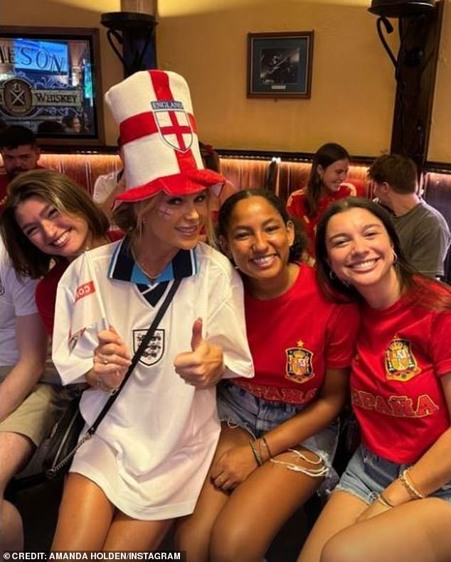 Joining a star-studded host of celebrities cheering on the Three Lions, Amanda supported the boys from afar with their Spanish rivals.